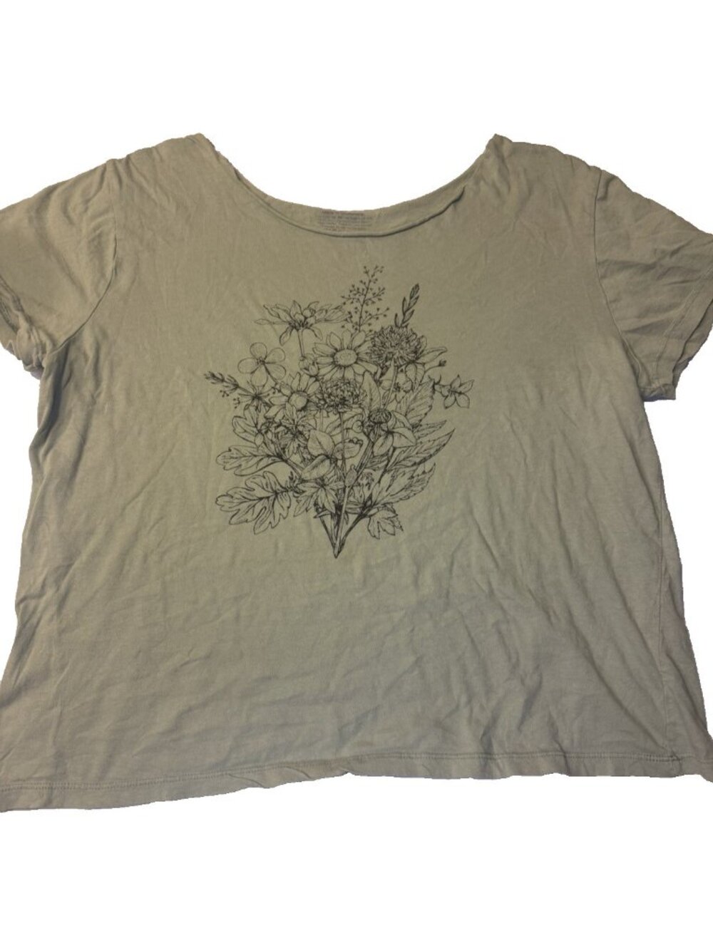 T-Shirt Womens XL Green Off Shoulder Short Sleeve Floral Graphic Top